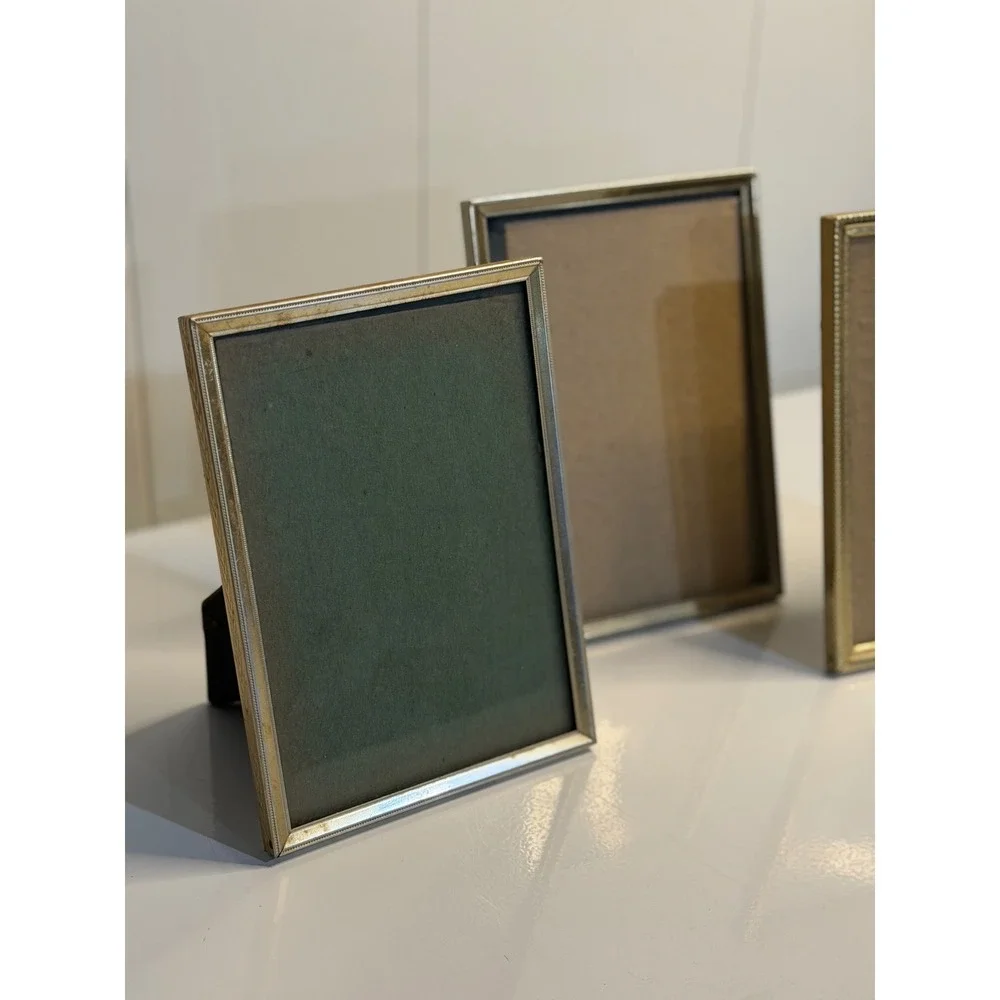 VTG Picture Frame Set 3 Gold Metal‎ Beaded Textured Border Tabletop Home Decor